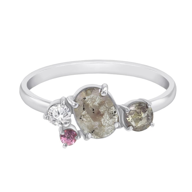 Cluster prsten se salt and pepper diamanty a safírem Gauma