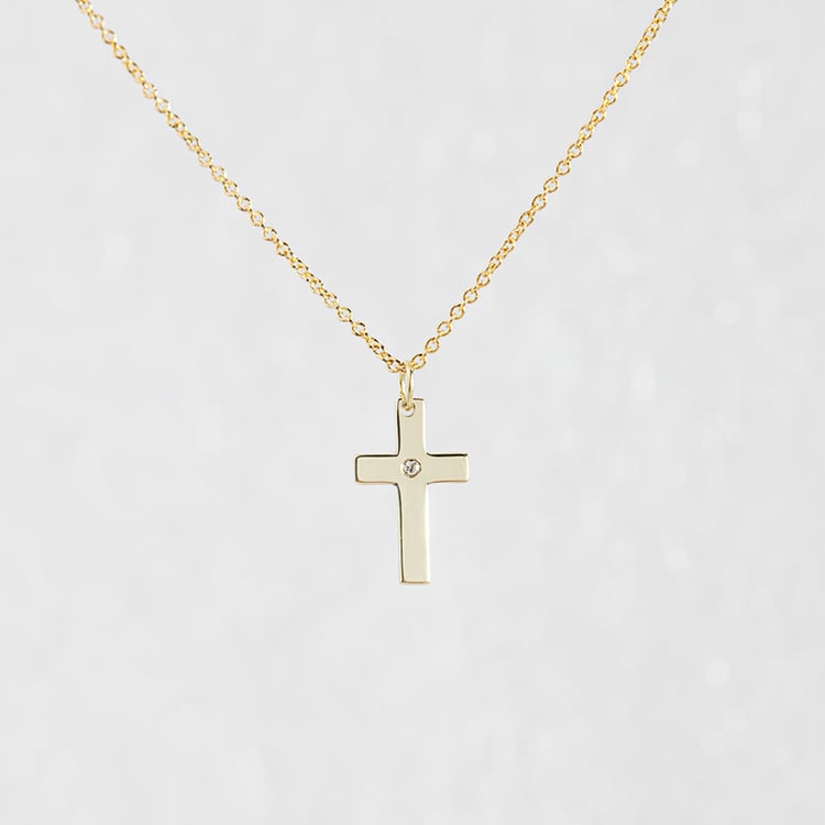 Zlatý křížek pro děti s diamantem Elame 147568