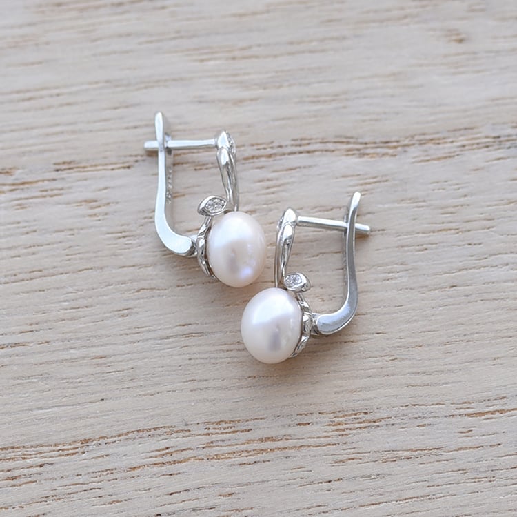 Stříbrné náušnice s perlami a zirkony 61320
