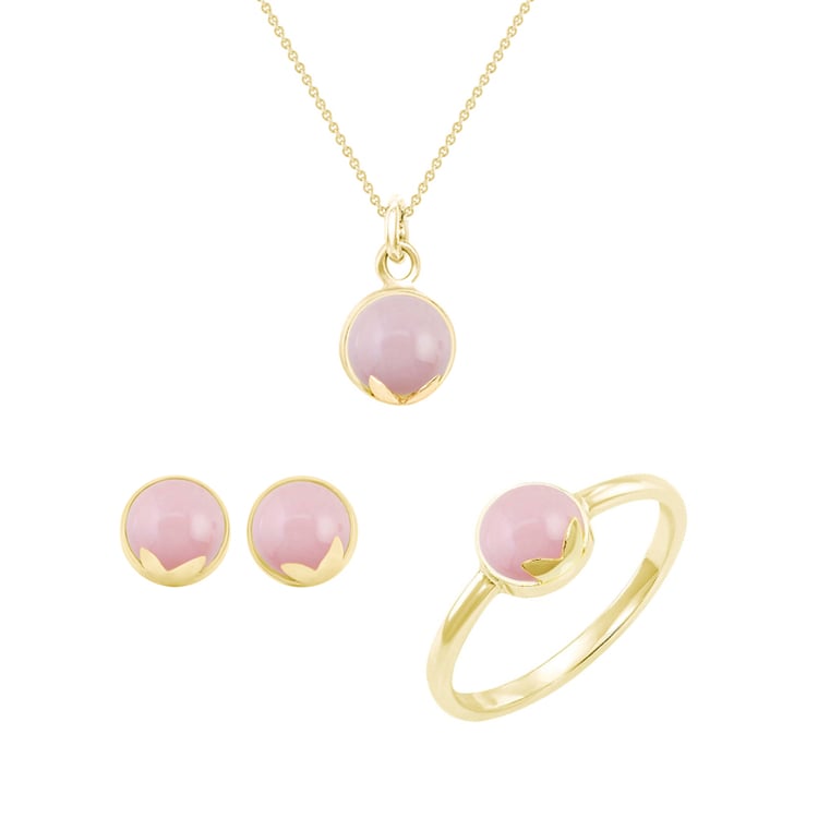 Zlatá kolekce šperků s cabochon růžovými opály Zaira 44485