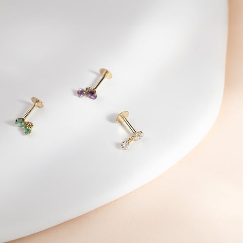 Zlatá piercing náušnice se zirkony Dyre