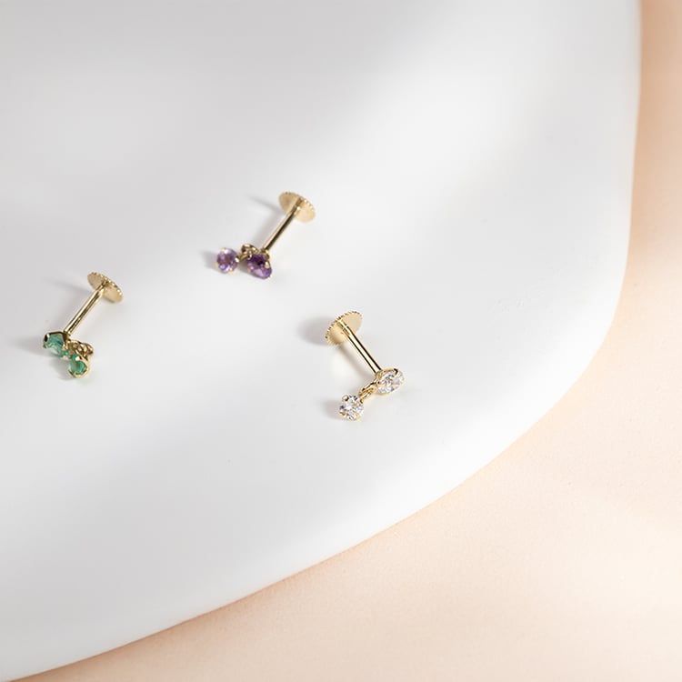 Zlatá piercing náušnice se zirkony Dyre 149069