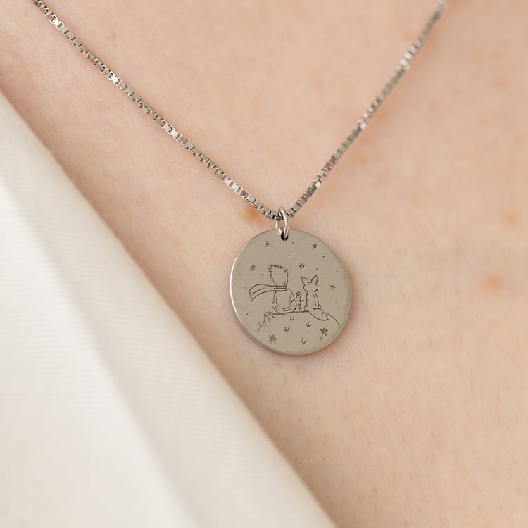 Platinový přívěsek Malý princ s liškou a gravírem dle vaší volby 129579