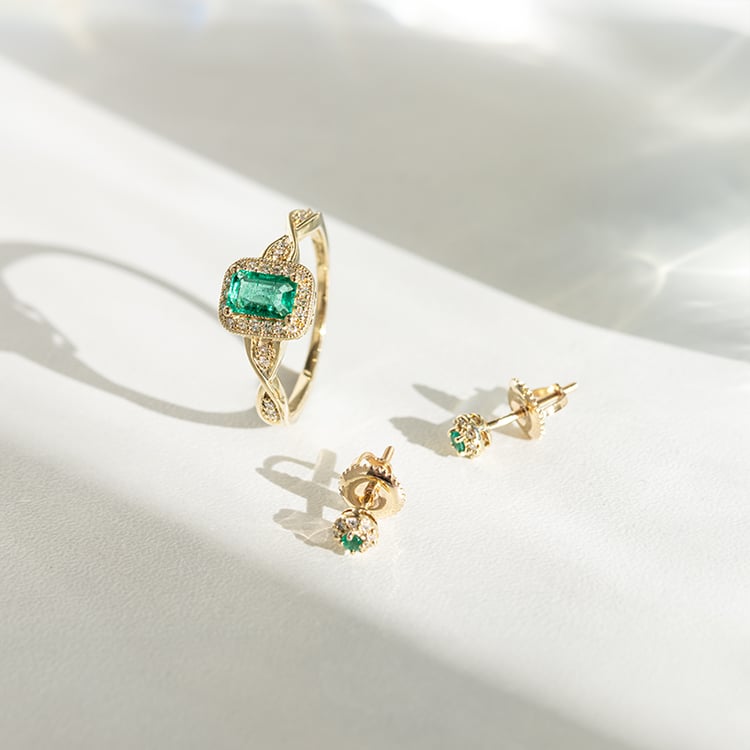 Smaragdové náušnice s diamanty Zowie 145653