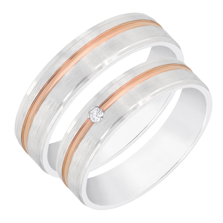 Dvoubarevné snubní prsteny s diamantem 60597