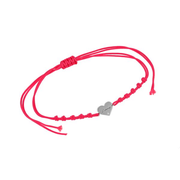 Stříbrný šňůrkový srdcový náramek s gravírem a diamantem Kristie 108139