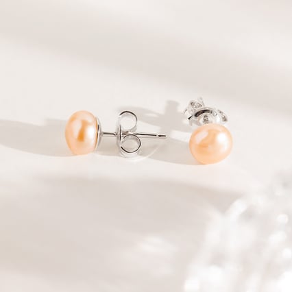 Stříbrné napichovací náušnice s broskvovými perlami Bahia
