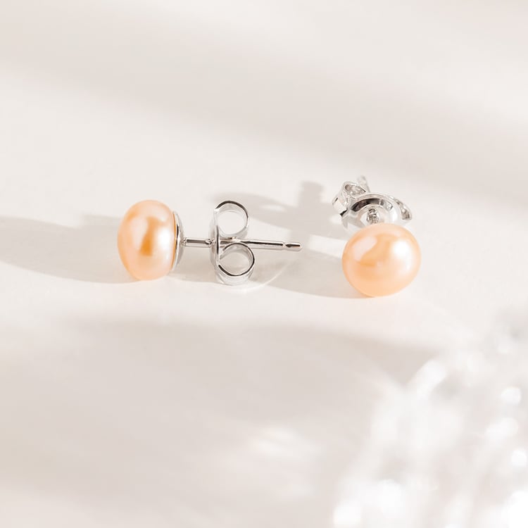 Stříbrné napichovací náušnice s broskvovými perlami 158393