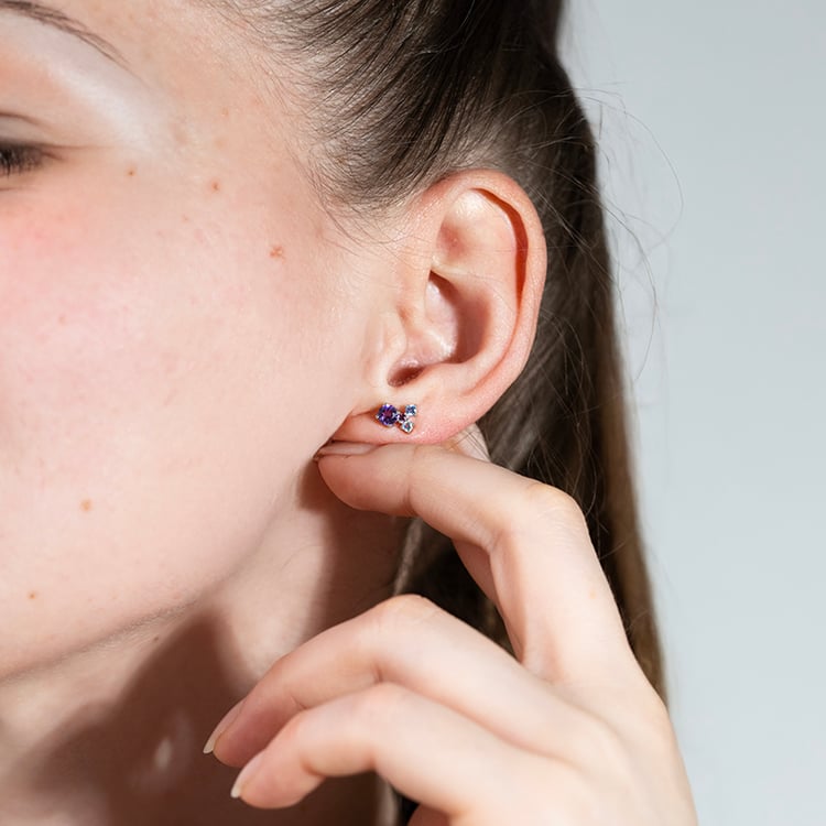 Stříbrné cluster náušnice s ametysty a drahokamy Kerrie 150943