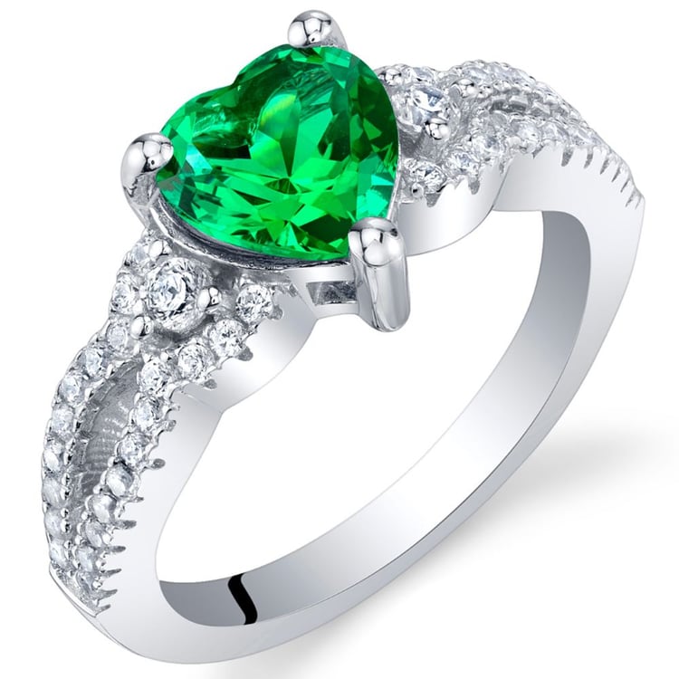 Stříbrný prsten se smaragdovým srdcem a zirkony Toria