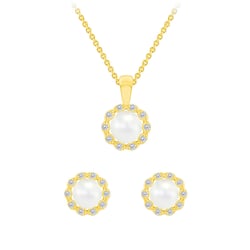 Zlatá perlová sada náušnic a náhrdelníku s diamanty Kamila