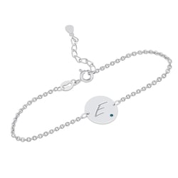 Stříbrný náramek s modrým diamantem a gravírem písmene Dian