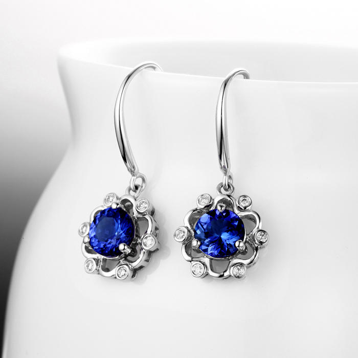 Zlaté náušnice s tanzanity a diamanty 3684