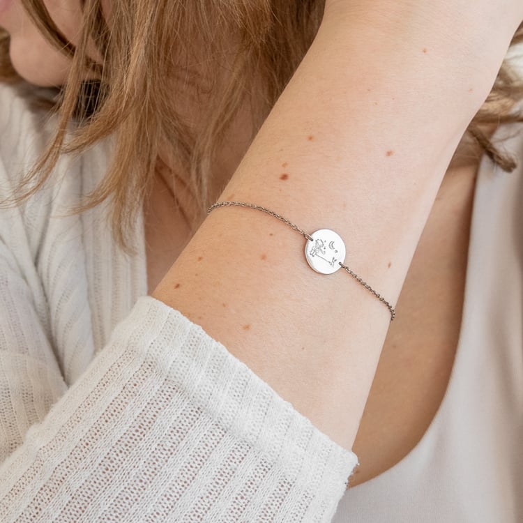 Stříbrný náramek Malý princ s liškou a gravírem 118674