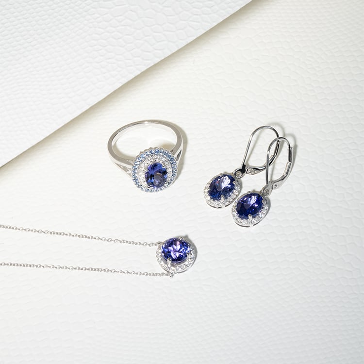 Náušnice s tanzanity a diamanty Caty 129825