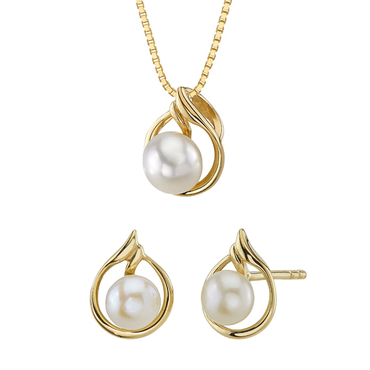 Elegantní zlatá kolekce s bílými perlami Eliora