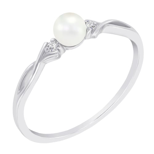 Elegantní zlatý prsten s perlou a diamanty Azana