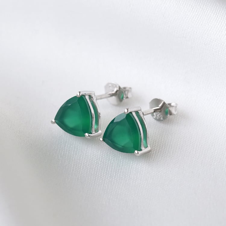 Stříbrné náušnice se zelenými onyxy 78672