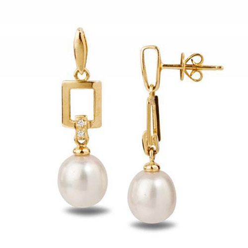 Zlaté náušnice s perlami a diamanty 25090