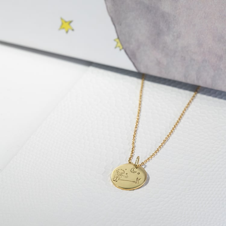 Zlatý přívěsek Malý princ s liškou a gravírem 122293