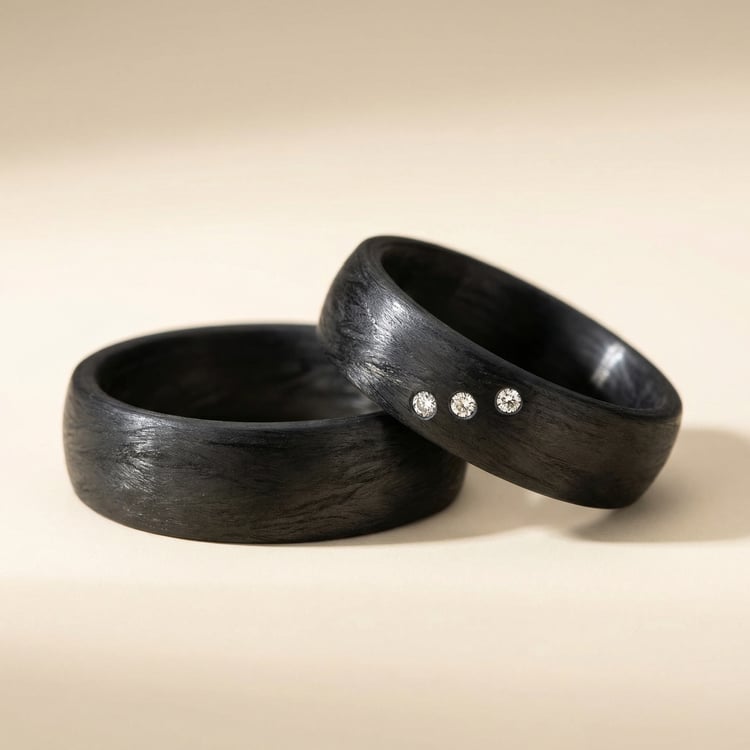 Ploché karbonové snubní prsteny s diamantem Jennie 166560