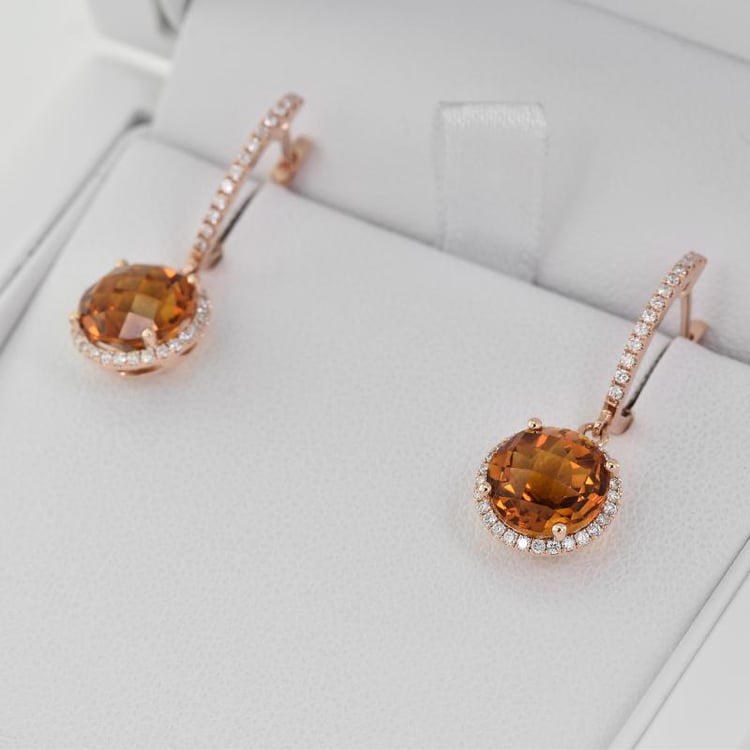 Zlaté náušnice s citríni a diamanty 3665