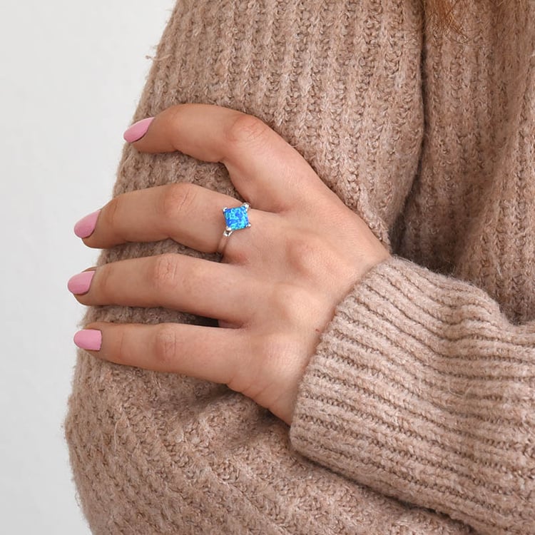 Stříbrný prsten s modrým opálem 78516