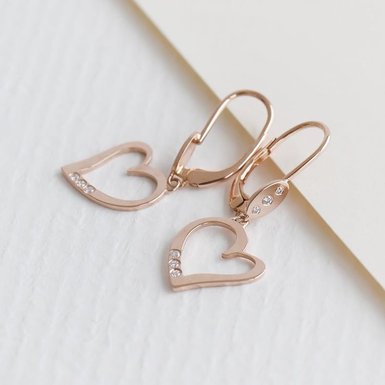 Zlaté visací náušnice ve tvaru srdce s diamanty Mekhi 98420