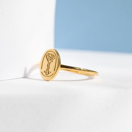 Stříbrný oválný prsten s gravírem růže Malý princ