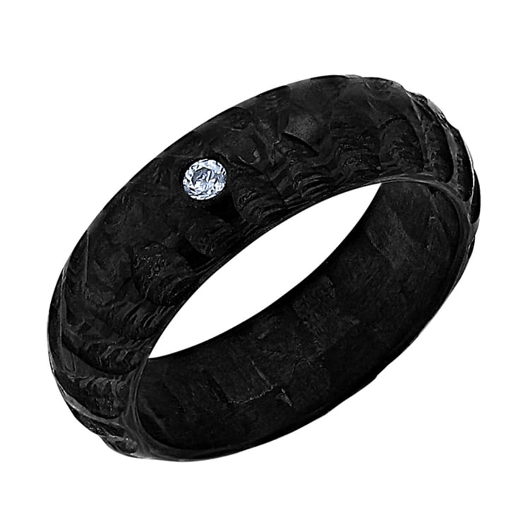 Karbonové snubní prsteny s atypickým povrchem a diamantem Mingus 140342