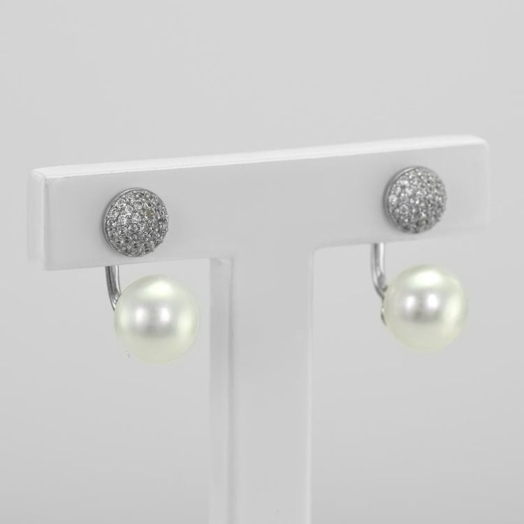 Stříbrné perlové náušnice se zirkony 50445