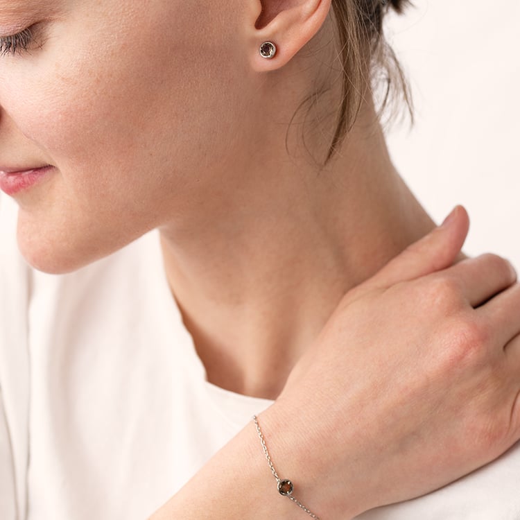 Stříbrné bezel náušnice se záhnědou Wetty 122382