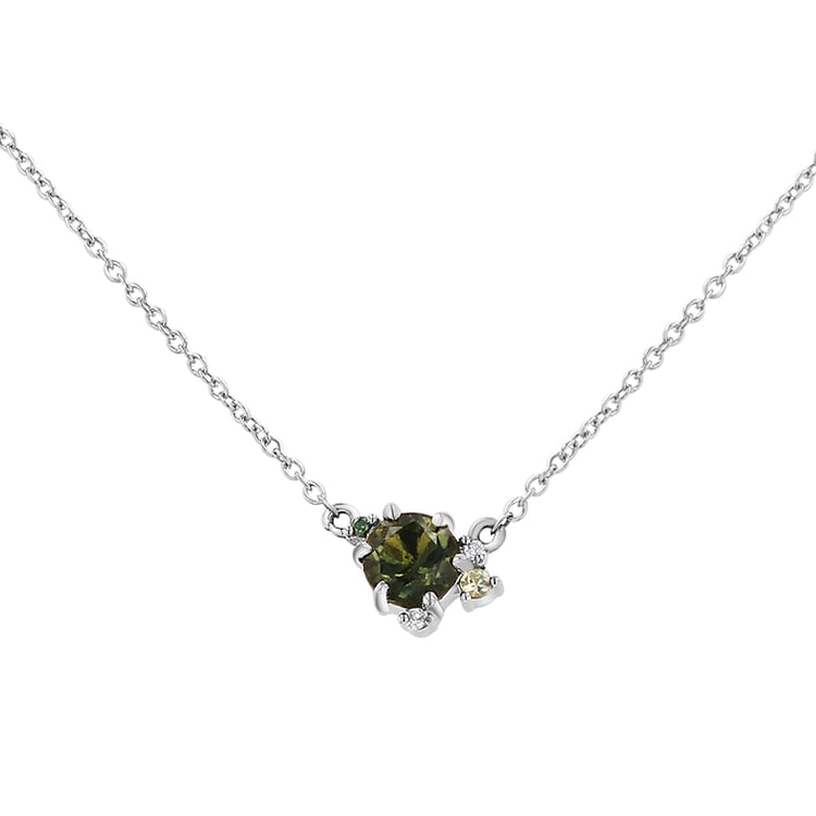 Cluster náhrdelník s vltavínem, safírem a diamanty Edom 145667