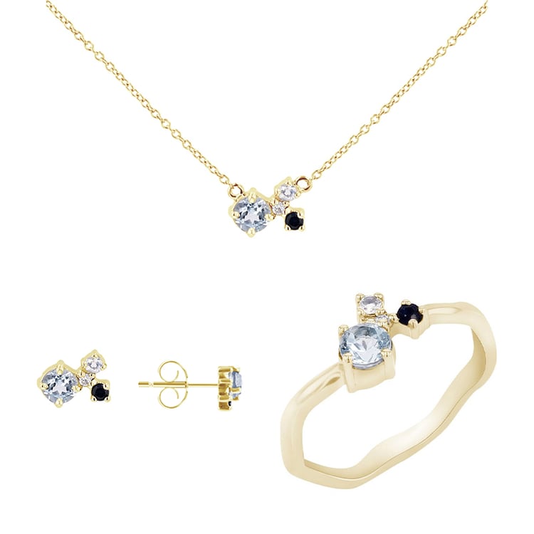 Stříbrná kolekce šperků s akvamaríny, safíry, měsíčními kameny a diamanty Halli 116713