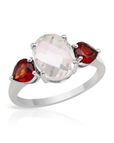 Stříbrný prsten s křišťálem a granáty