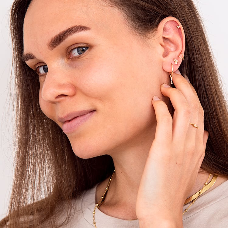 Zlatá piercing náušnice s akvamaríny Masha 124515