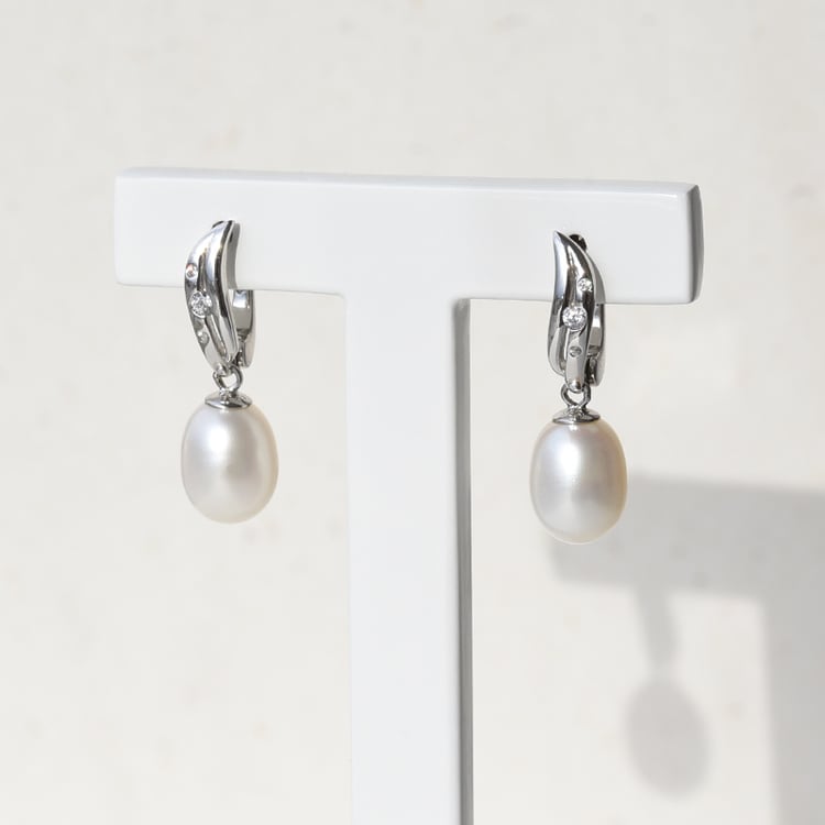 Stříbrné náušnice s perlou a zirkony 78062