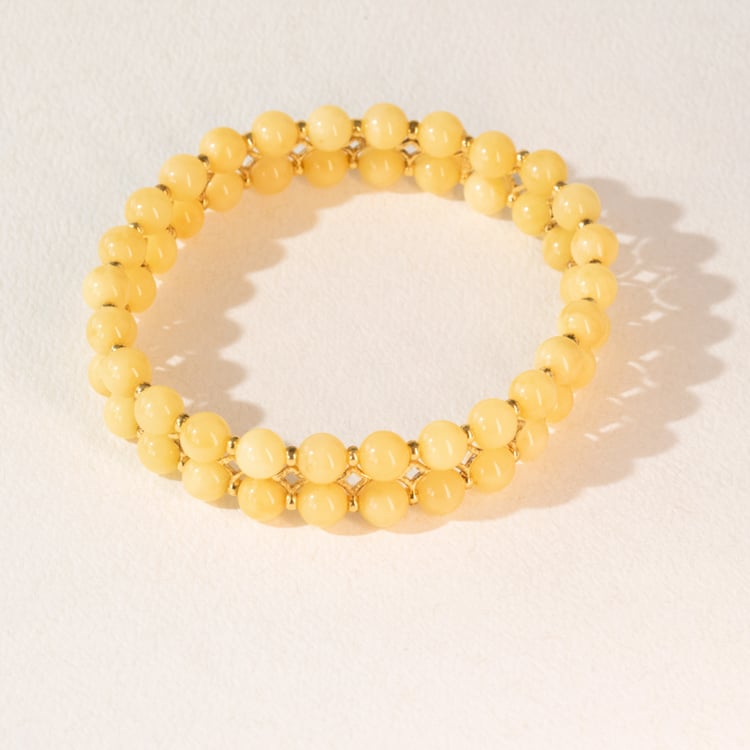 Stříbrný pozlacený náramek s krémově žlutými jantary Milania 101122