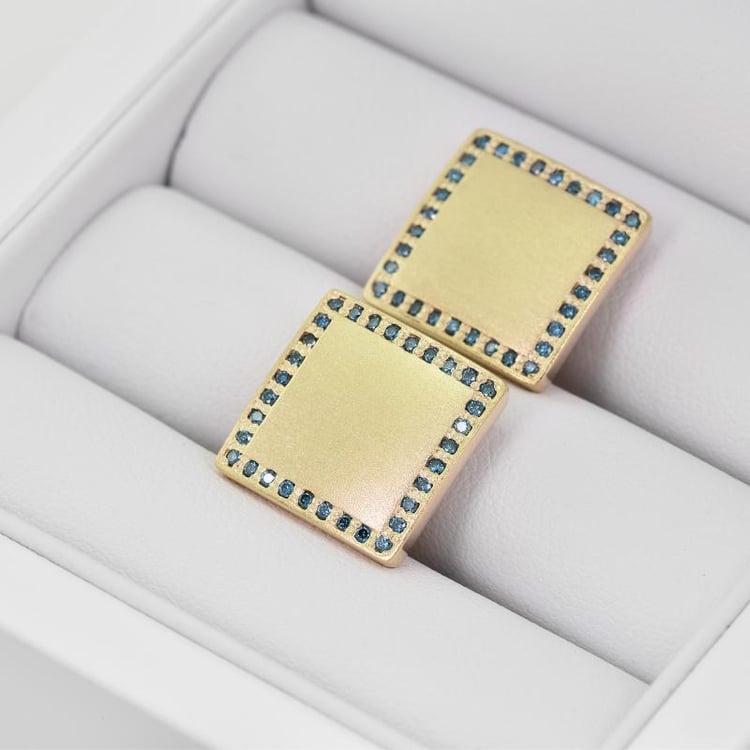 Čtvercové manžetové knoflíčky ze žlutého zlata s diamanty 9092
