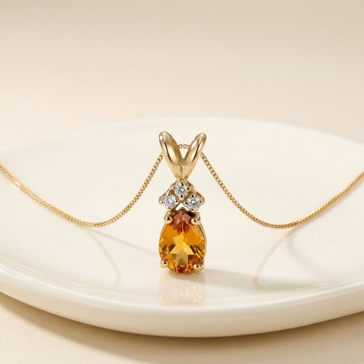 Citrínová slza ve zlatém přívěsku s diamanty Elen 169138