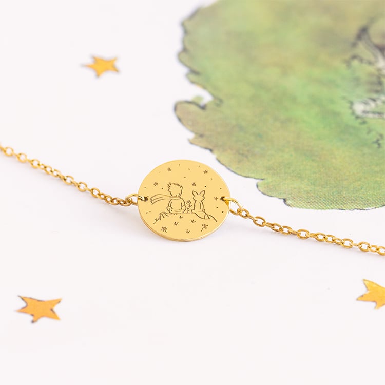 Náramek Malý princ s liškou a gravírem ze zlata 129969