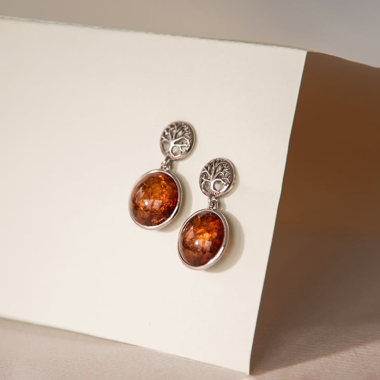 Stříbrné jantarové náušnice se stromem života Anita 107803