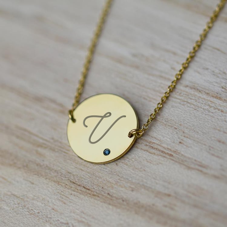 Zlatý náramek s modrým diamantem a s gravírem písmene Dian 115283