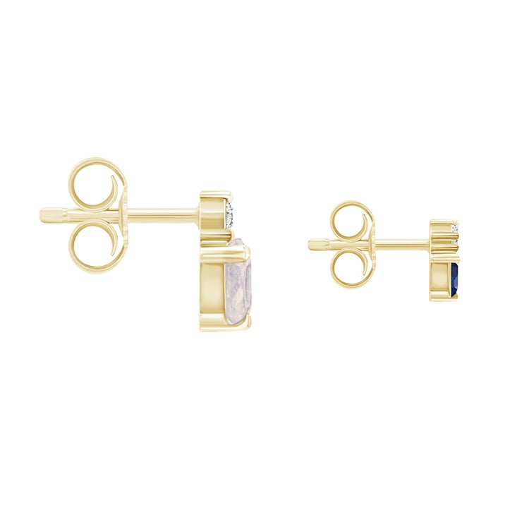 Náušnice s měsíčním kamenem, safírem a diamanty ze žlutého zlata 89894