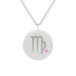 Stříbrný přívěsek se znamením a růžovým safírem Panna