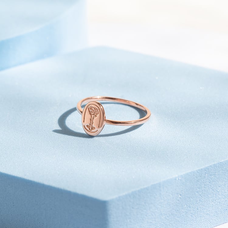 Stříbrný oválný prsten s gravírem růže Malý princ 141792