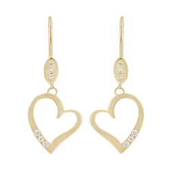 Zlaté visací náušnice ve tvaru srdce s diamanty Mekhi
