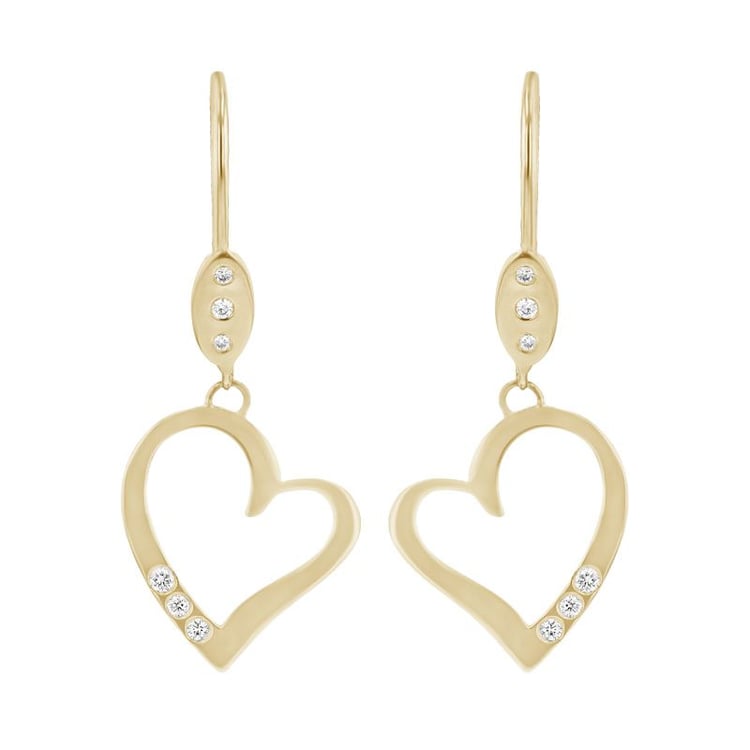 Zlaté visací náušnice ve tvaru srdce s diamanty Mekhi 98425