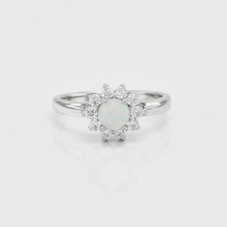 Stříbrný prsten s opálem a zirkony 17339