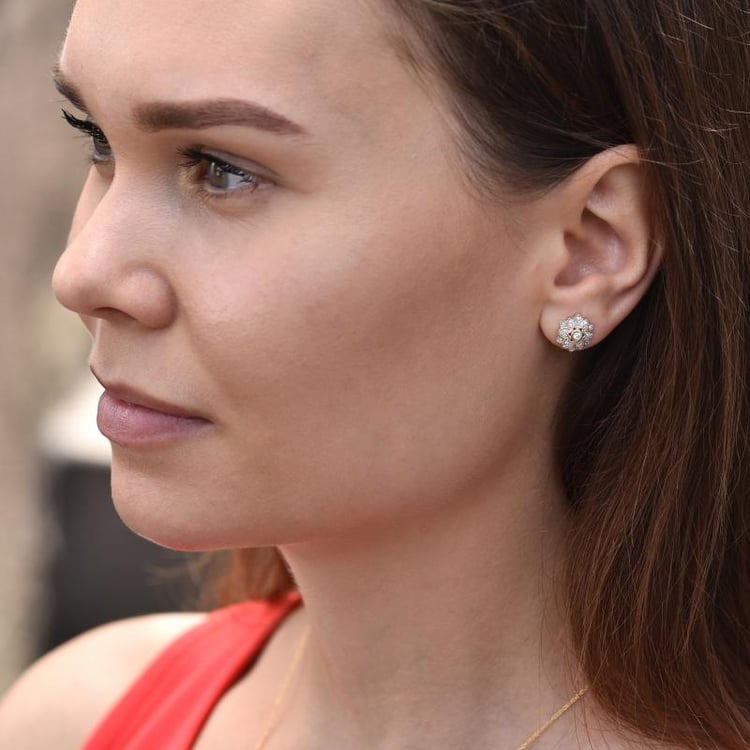 Diamantové náušnice květiny ze zlata 44885